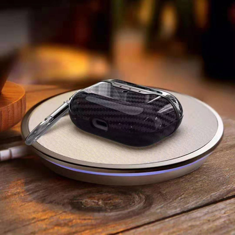 For Apple AirPods Pro TPU Carbon Fiber Texture Wireless Earphone Protective Case with Hook