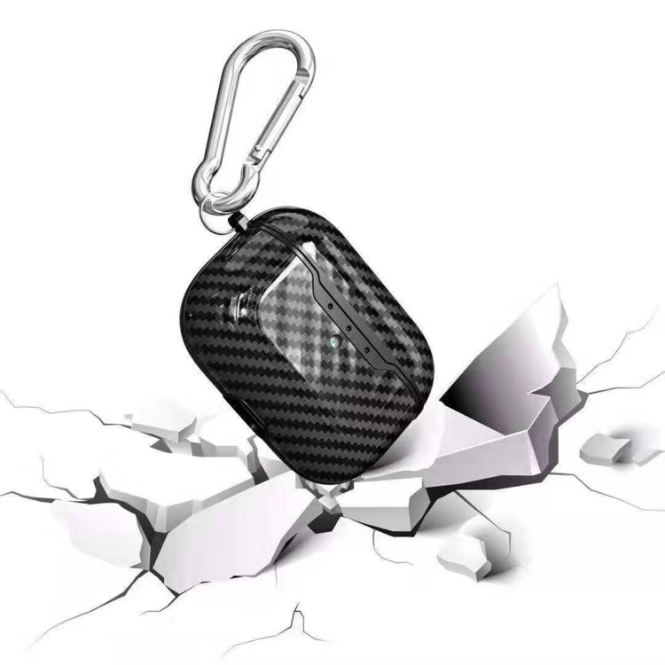 For Apple AirPods Pro TPU Carbon Fiber Texture Wireless Earphone Protective Case with Hook