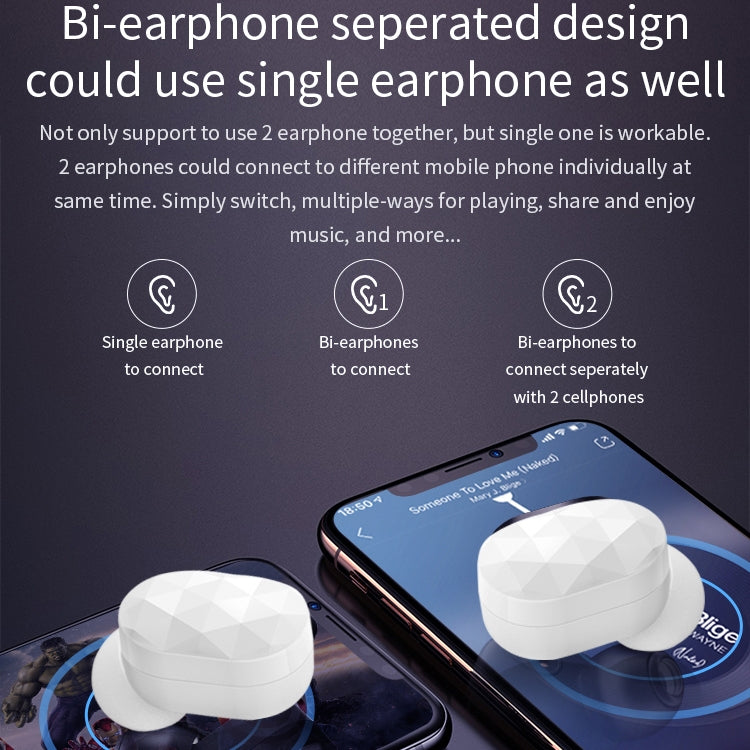 HAMTOD V200 TWS Touch Stereo Wireless Bluetooth Earphone with Charging Box, Support HD Call & Battery Display & Siri