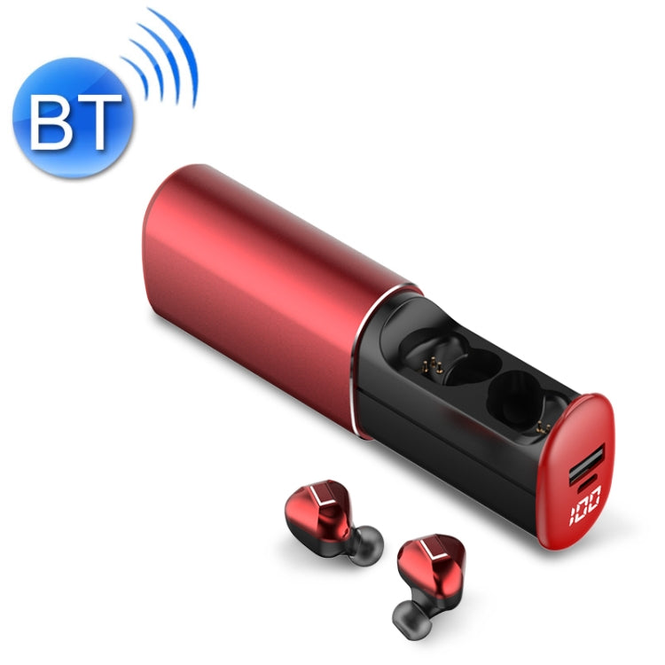 T60 TWS Digital Display Pull-out Switch Bluetooth V5.0 Wireless Earphones(Red)