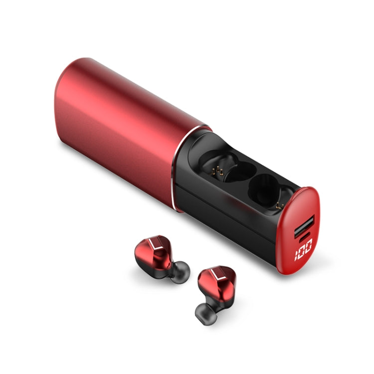 T60 TWS Digital Display Pull-out Switch Bluetooth V5.0 Wireless Earphones(Red)