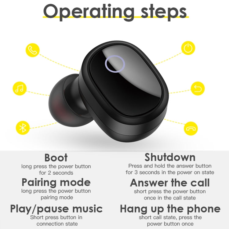 KUULAA KL-YP01 Bluetooth Earphone TWS Wireless Headset Bluetooth 5.0 Handsfree Sport Earphones with Charging Box(Black)