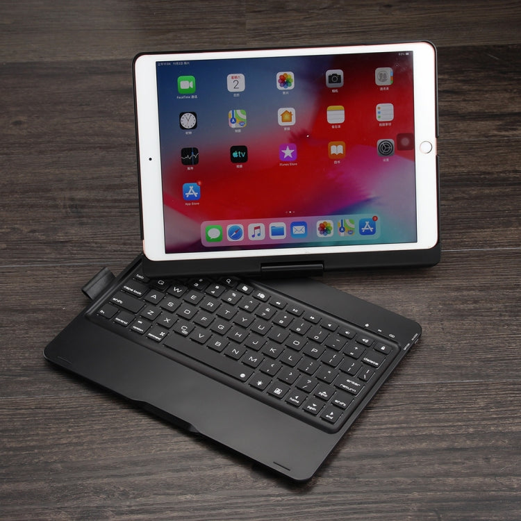 F102AS For iPad 10.2 inch Colorful Backlit Rotatable Bluetooth Keyboard Leather Tablet Case with Pen Slot Function