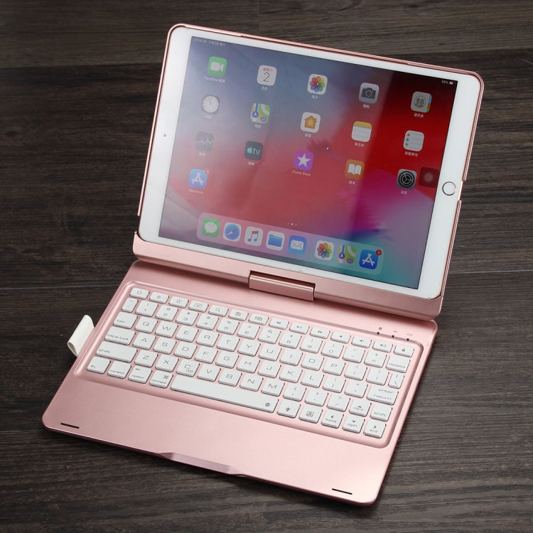 F102AS For iPad 10.2 inch Colorful Backlit Rotatable Bluetooth Keyboard Leather Tablet Case with Pen Slot Function
