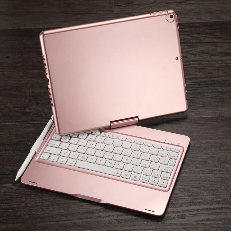 F102AS For iPad 10.2 inch Colorful Backlit Rotatable Bluetooth Keyboard Leather Tablet Case with Pen Slot Function