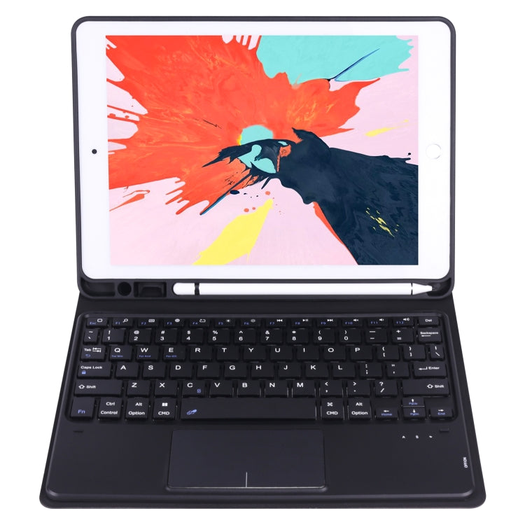 K102B-A For iPad 10.2 inch (2019) Detachable Touch Bluetooth Keyboard + Leather Tablet Case with Pen Slot & Stand Function