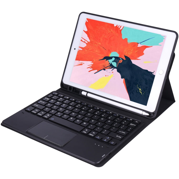 K102B-A For iPad 10.2 inch (2019) Detachable Touch Bluetooth Keyboard + Leather Tablet Case with Pen Slot & Stand Function
