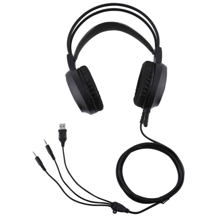 HAMTOD V1000 Dual-3.5mm Plug Interface Gaming Headphone Headset with Mic & RGB LED Light, Cable Length: 2.1m(Black)
