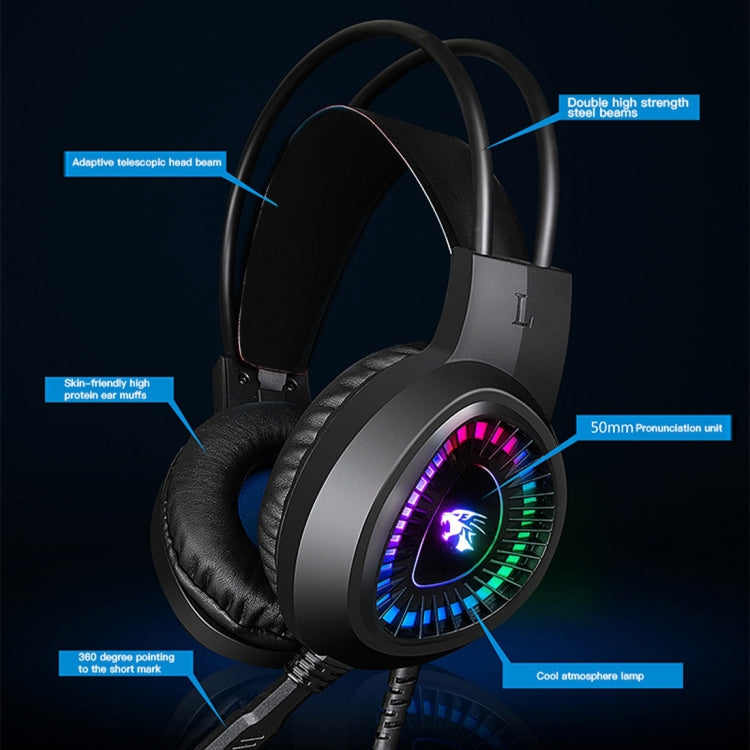 HAMTOD V1000 Dual-3.5mm Plug Interface Gaming Headphone Headset with Mic & RGB LED Light, Cable Length: 2.1m(Black)