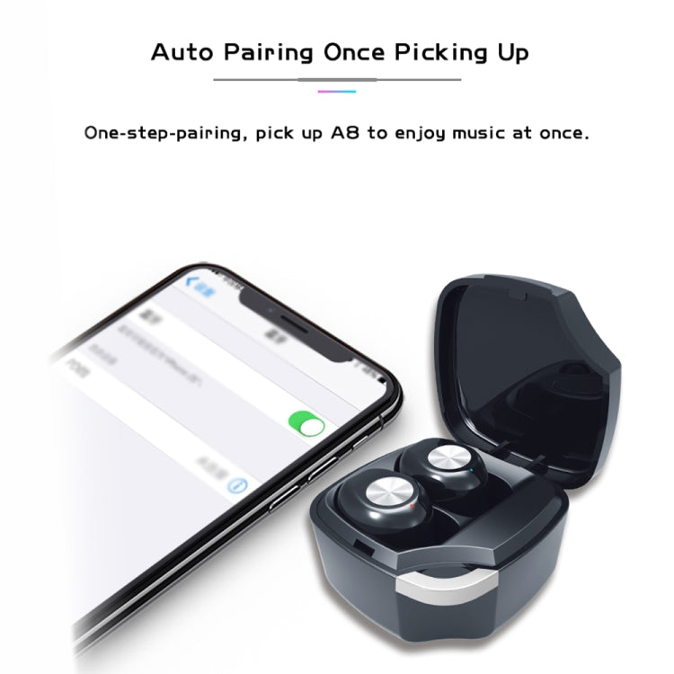 TWS-A8 Bluetooth 5.0 Mini True Wireless Stereo Sports Bluetooth Earphone with Charging Box
