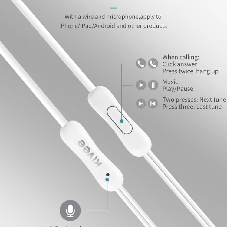 KIVEE KV-MT37 3.5mm Jack Wire-controlled Wired Music Earphone, Supports Calls, Cable Length: 1.2m (White)