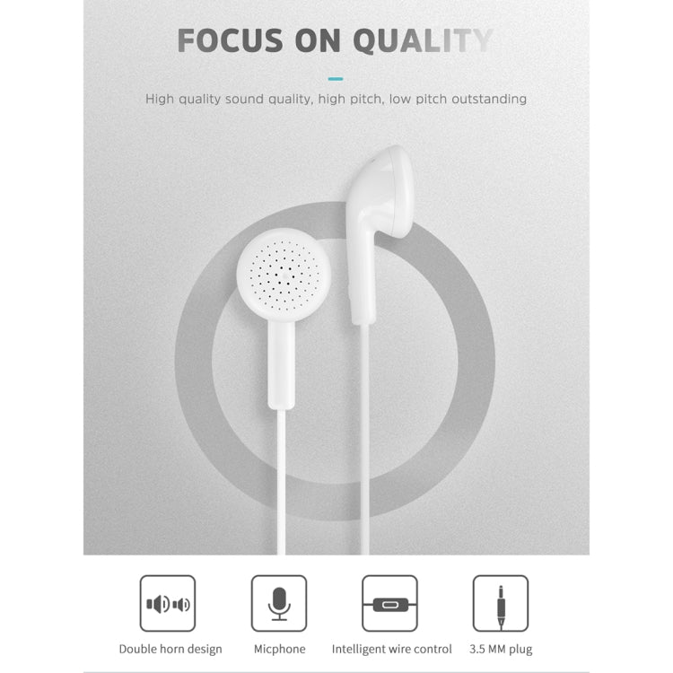 KIVEE KV-MT39 3.5mm Jack Wire-controlled Wired Music Earphone, Supports Calls, Cable Length: 1.2m (White)