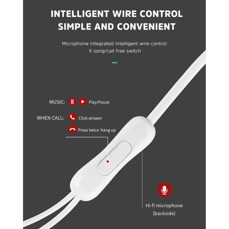 KIVEE KV-MT50 3.5mm Jack Wire-controlled Wired Music Earphone, Supports Calls, Cable Length: 1.2m (White)