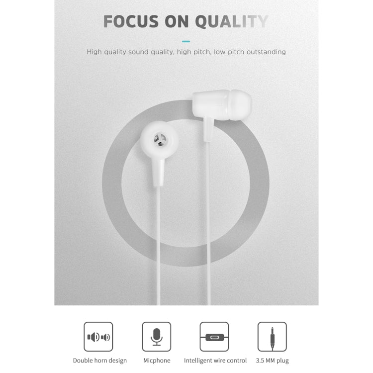 KIVEE KV-MT50 3.5mm Jack Wire-controlled Wired Music Earphone, Supports Calls, Cable Length: 1.2m (White)