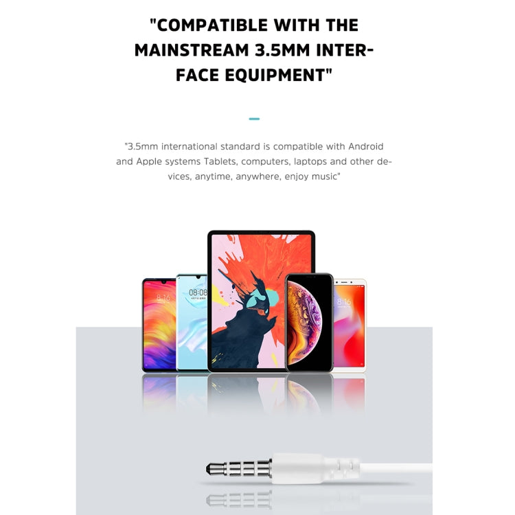 KIVEE KV-MT50 3.5mm Jack Wire-controlled Wired Music Earphone, Supports Calls, Cable Length: 1.2m (White)