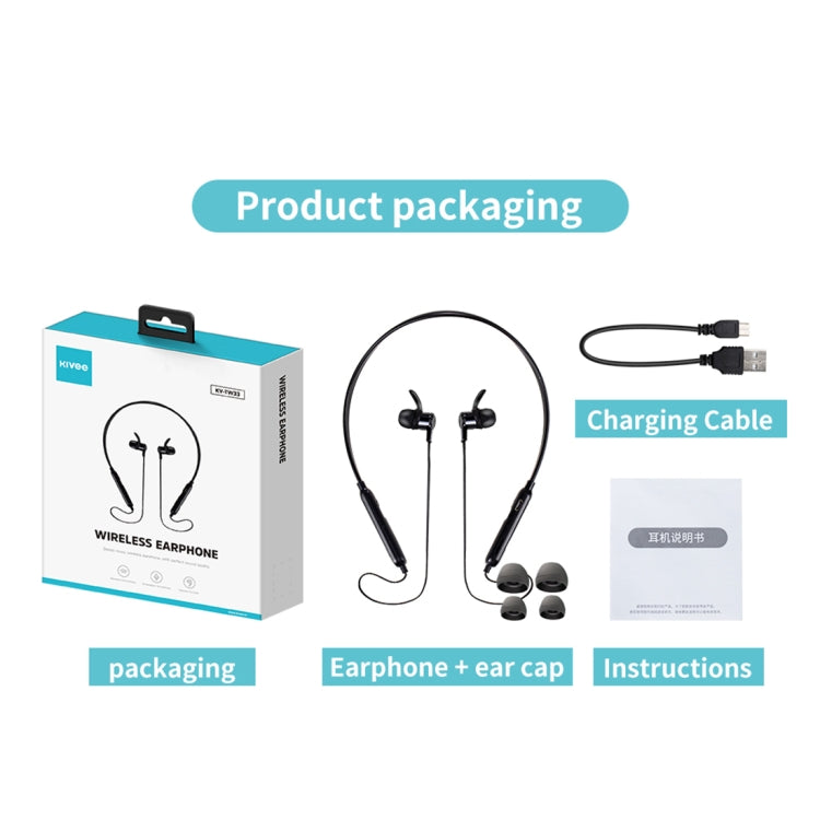 KIVEE KV-TW33 Bluetooth 5.0 Neck Hanging Bluetooth Earphone, Support Call & TF Card (Black)