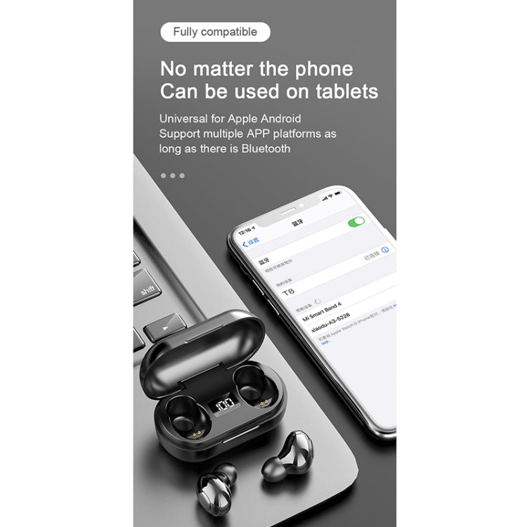T8 TWS Intelligent Noise Cancelling IPX6 Waterproof Bluetooth Earphone with Magnetic Charging Box & Digital Display, Support Automatic Pairing & HD Call & Voice Assistant
