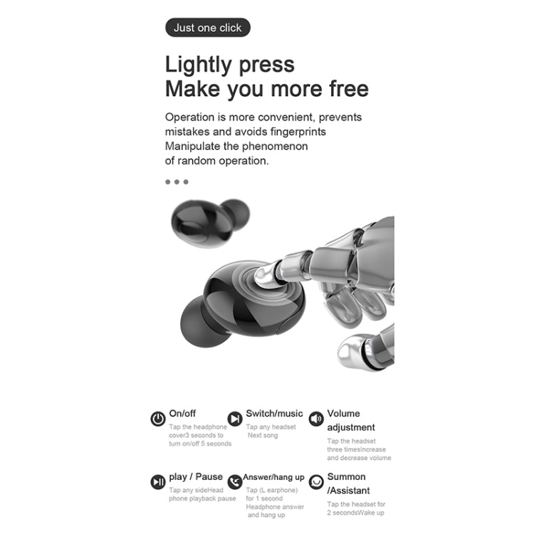 T8 TWS Intelligent Noise Cancelling IPX6 Waterproof Bluetooth Earphone with Magnetic Charging Box & Digital Display, Support Automatic Pairing & HD Call & Voice Assistant