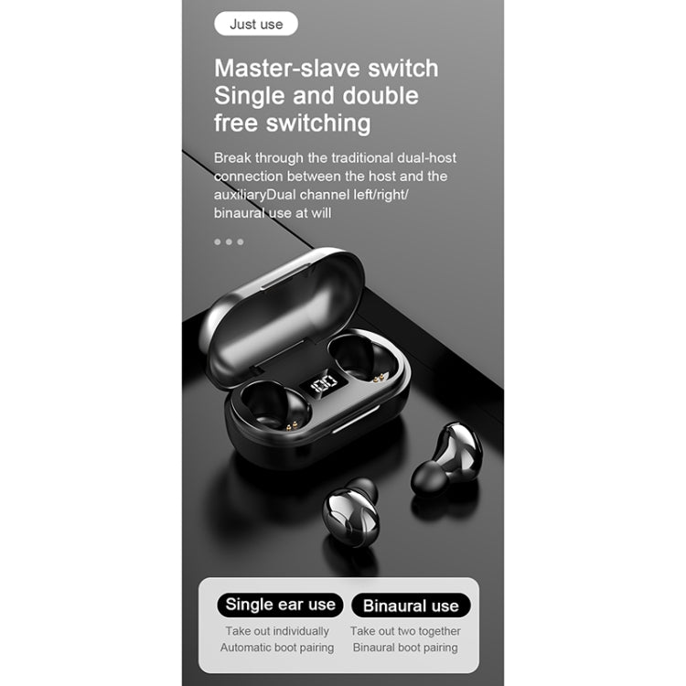 T8 TWS Intelligent Noise Cancelling IPX6 Waterproof Bluetooth Earphone with Magnetic Charging Box & Digital Display, Support Automatic Pairing & HD Call & Voice Assistant