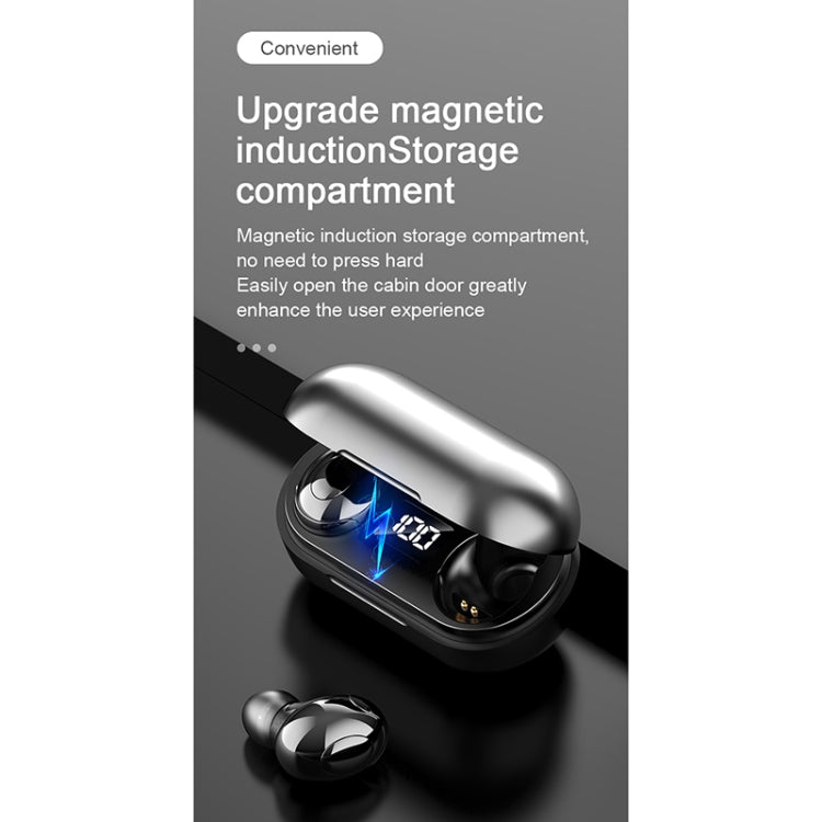 T8 TWS Intelligent Noise Cancelling IPX6 Waterproof Bluetooth Earphone with Magnetic Charging Box & Digital Display, Support Automatic Pairing & HD Call & Voice Assistant