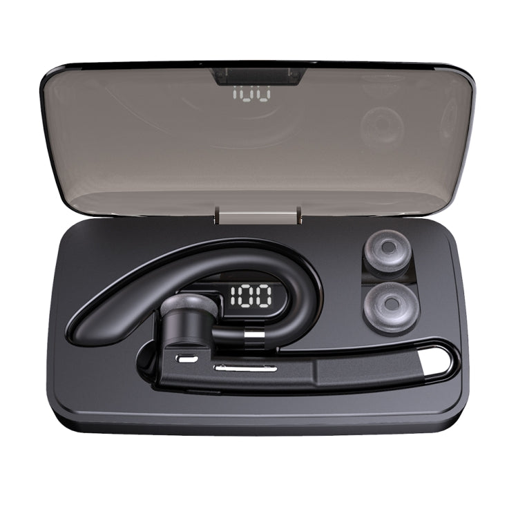 YYK-520 Single Rotatable Ear-hanging Business Bluetooth Earphone with Charging Box & Digital Display, Support Call & Redial The Last Call