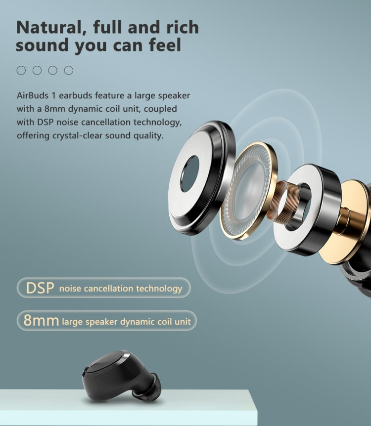 [HK Warehouse] Blackview AirBuds 1 TWS Noise Cancelling Wireless Bluetooth Earphone with Charging Box, Support Auto Pairing & Auto Play Music & Voice Assistant(Black)