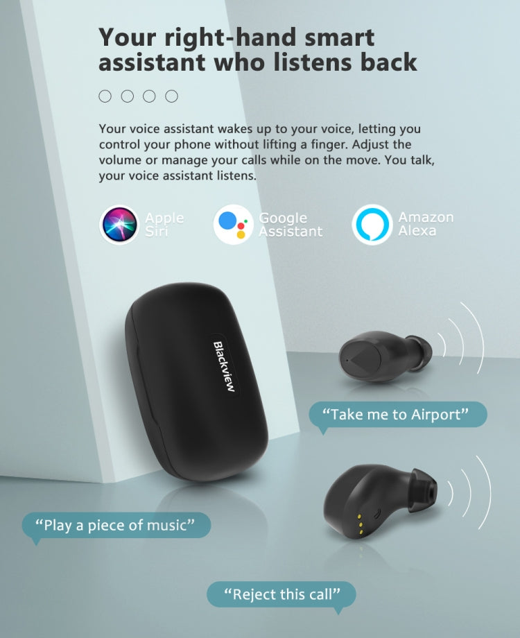 [HK Warehouse] Blackview AirBuds 1 TWS Noise Cancelling Wireless Bluetooth Earphone with Charging Box, Support Auto Pairing & Auto Play Music & Voice Assistant(Black)