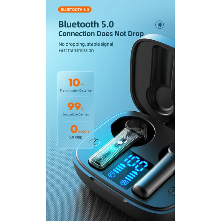 LB-8 Bluetooth 5.0 Stereo Wireless Bluetooth Earphone with Charging Box & LED Battery Display, Support Fingerprint Touch & Call & Voice Assistant & Switch Between Chinese and English