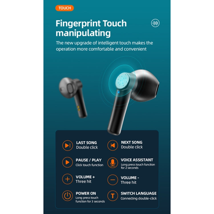 LB-8 Bluetooth 5.0 Stereo Wireless Bluetooth Earphone with Charging Box & LED Battery Display, Support Fingerprint Touch & Call & Voice Assistant & Switch Between Chinese and English