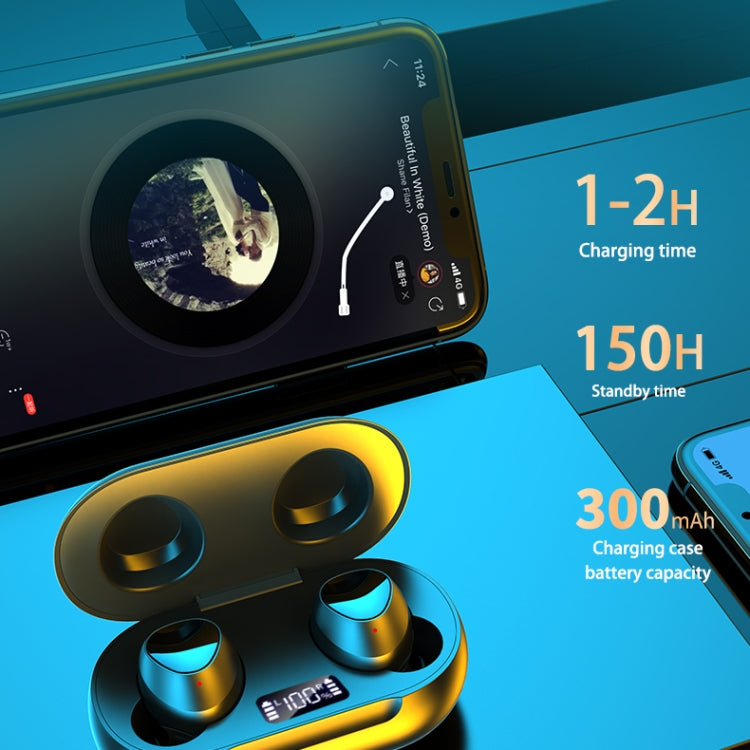 R185 Bluetooth 5.0 TWS Digital Display Wireless Bluetooth Earphone with Charging Box, Support Touch & Siri & Battery Display & Wireless Charging
