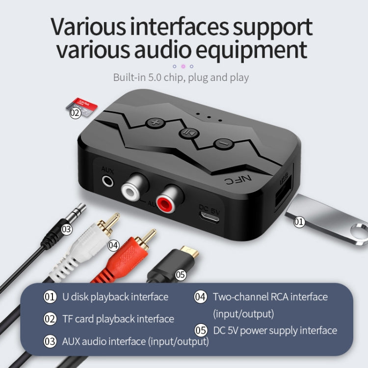 M23 2 in 1 NFC Bluetooth 5.0 Adapter Bluetooth Audio Receiver Transmitter, Support TF Card & U Disk & Hands-free Call