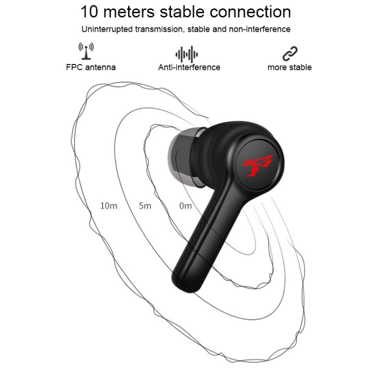 GX501 Bluetooth 5.0 True Wireless Gaming Bluetooth Earphone, Wireless Charging Version (Black)