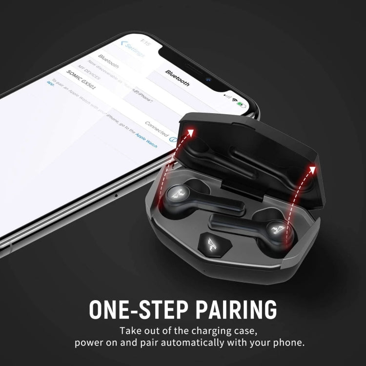 GX501 Bluetooth 5.0 True Wireless Gaming Bluetooth Earphone, Wireless Charging Version (Black)