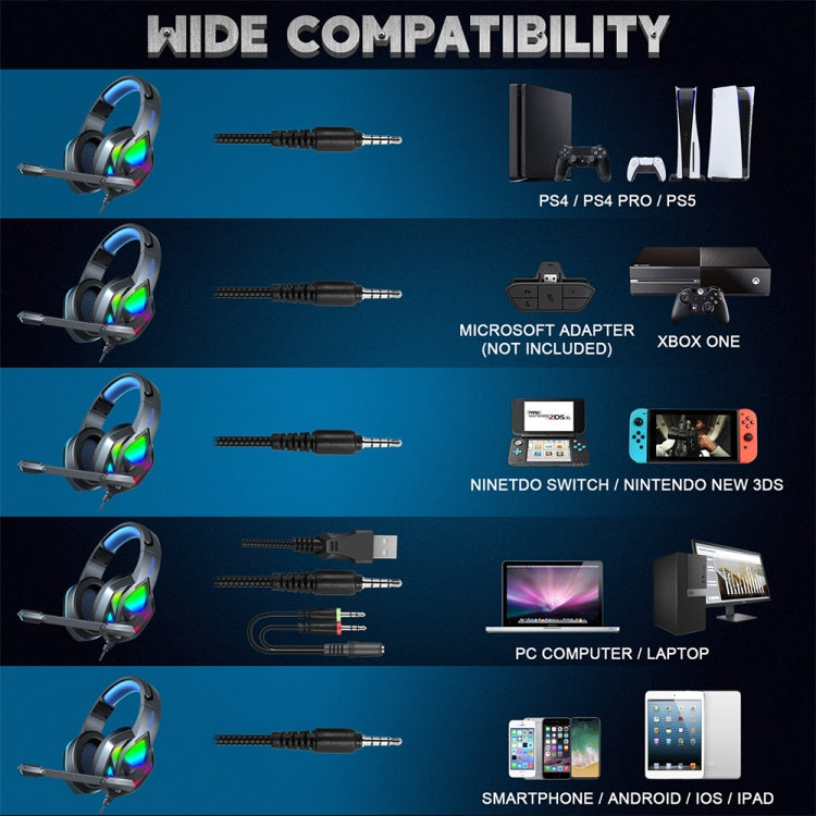 H100 PC Computer E-sports Gaming RGB Light Wired Headset with Microphone