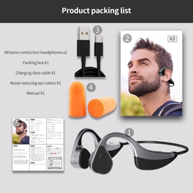 K8 Bone Conduction Bluetooth 5.0 Sports Running Earphone
