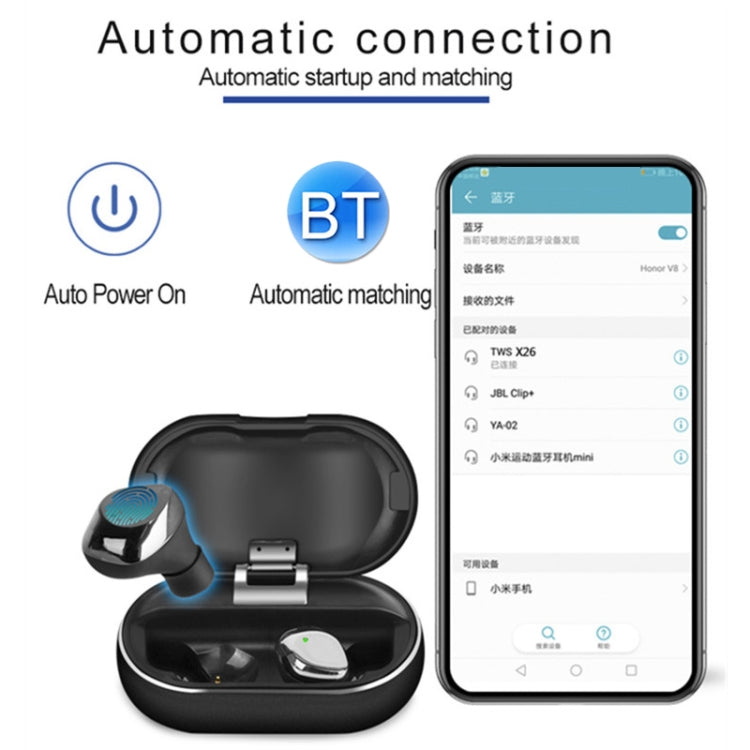 X26 DC 5V TWS IPX7 Waterproof Bluetooth 5.0 Wireless Touch Bluetooth Earphone with Charging Box, Support HD Call(Grey)