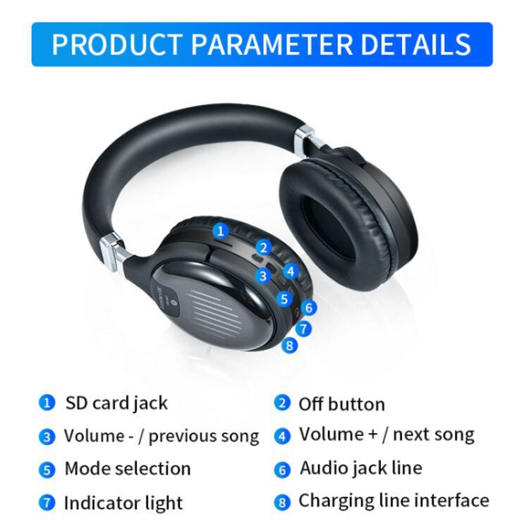 TM061 Foldable Bluetooth 5.0 Wireless Headset, Support TF Card (Silver)
