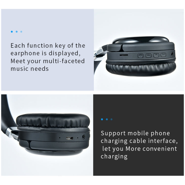 TM061 Foldable Bluetooth 5.0 Wireless Headset, Support TF Card (Silver)