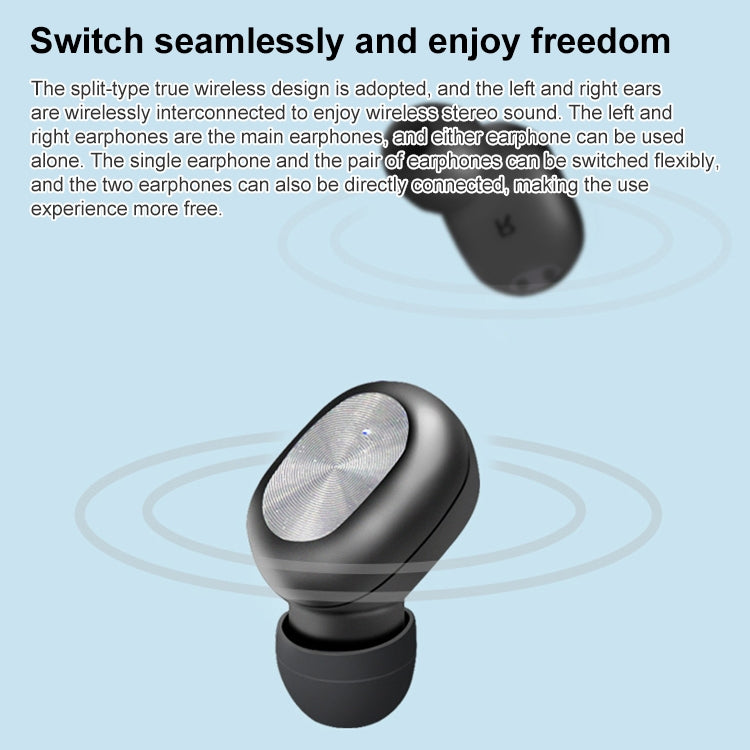 ETE-15 Waterproof Bluetooth 5.0 Binaural Touch Control TWS Wireless Earphones (Black)