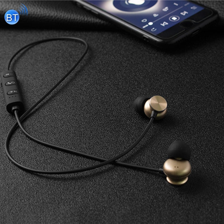 Magnetic Suction Wireless Bluetooth In-Ear Headphone Metal Sports Headset with Mic and 1 Connect 2 Function, For iPhone, Galaxy, Huawei, Xiaomi, LG, HTC and Other Smart Phones, Bluetooth Distance: 10m(Gold)