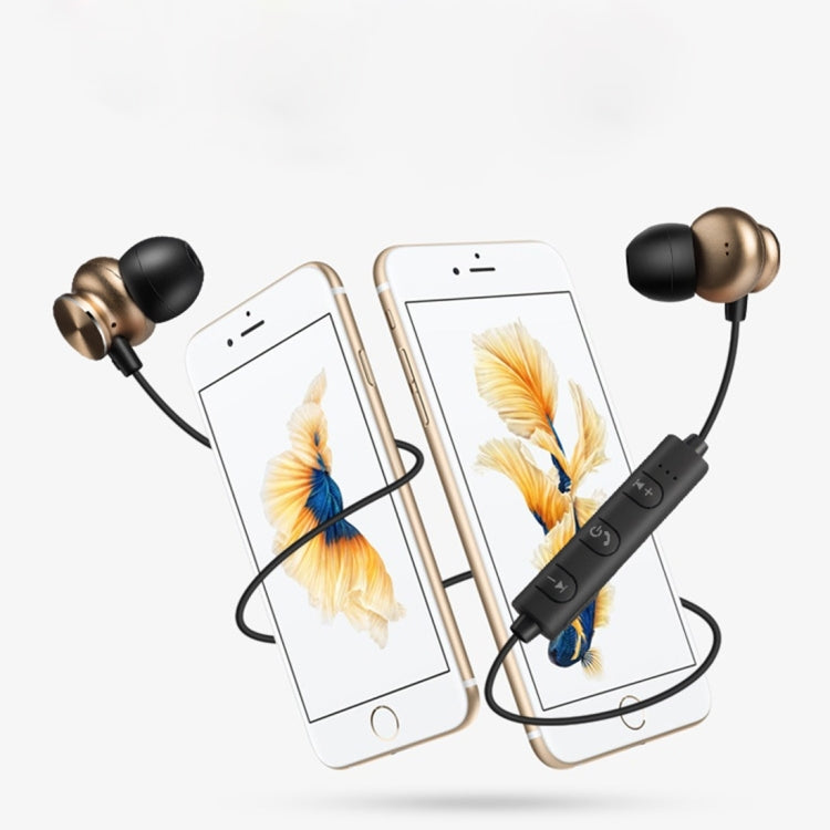 Magnetic Suction Wireless Bluetooth In-Ear Headphone Metal Sports Headset with Mic and 1 Connect 2 Function, For iPhone, Galaxy, Huawei, Xiaomi, LG, HTC and Other Smart Phones, Bluetooth Distance: 10m(Gold)