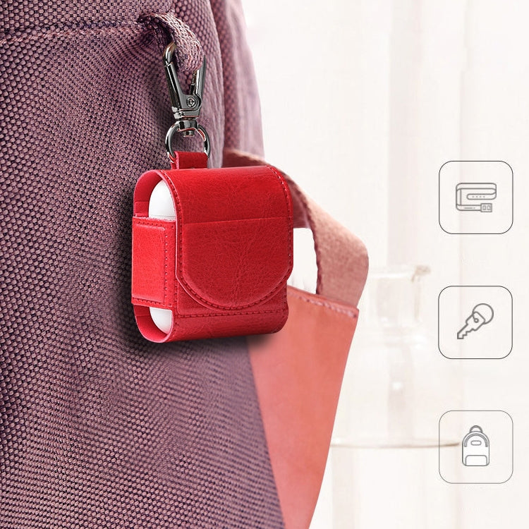 PU Leather Shockproof Protective Case for Apple AirPods 1/2 with Hook