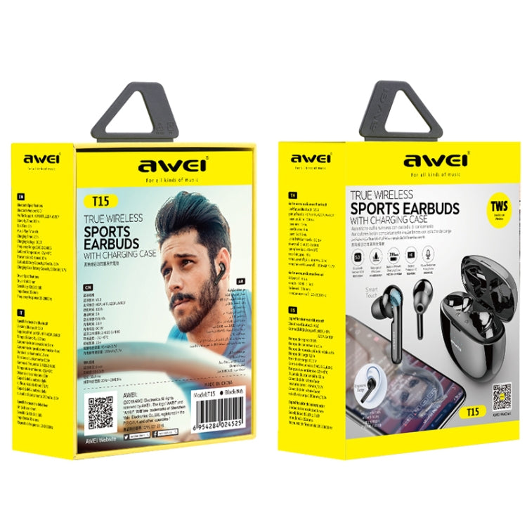 awei T15 TWS Bluetooth V5.0 Ture Wireless Sports Headset with Charging Case(Black)