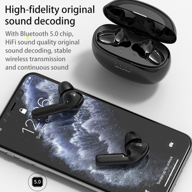 awei T15 TWS Bluetooth V5.0 Ture Wireless Sports Headset with Charging Case(Black)