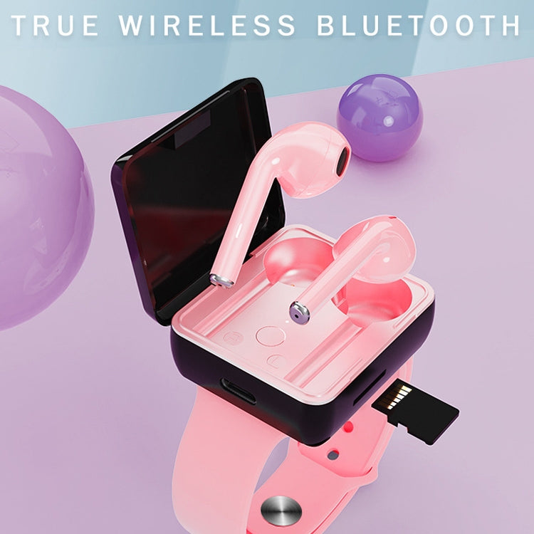 U5 TWS Watch Style Wireless Sports Bluetooth  Earphone with Charging Box, Support Touch & TF Card & Call (Pink)