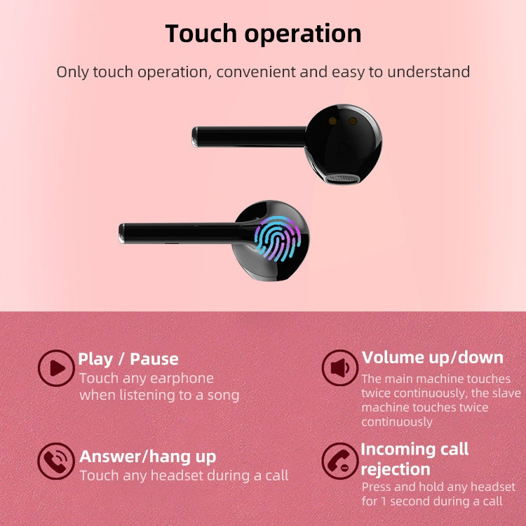 U5 TWS Watch Style Wireless Sports Bluetooth  Earphone with Charging Box, Support Touch & TF Card & Call (Pink)