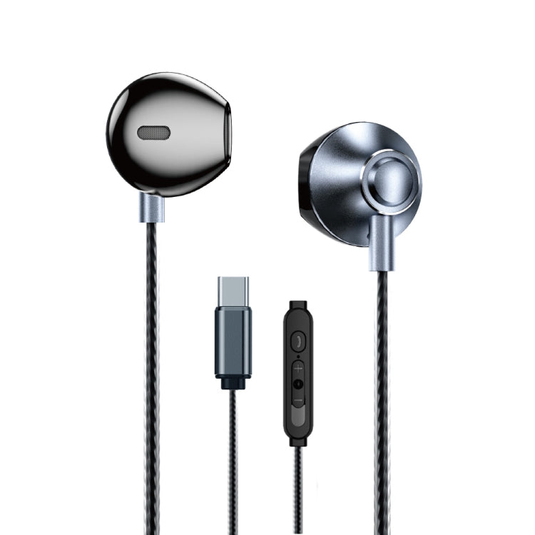 WK YB08 Black Gold Series USB-C/Type-C Music Call Wired Earphones, Length: 1.2m