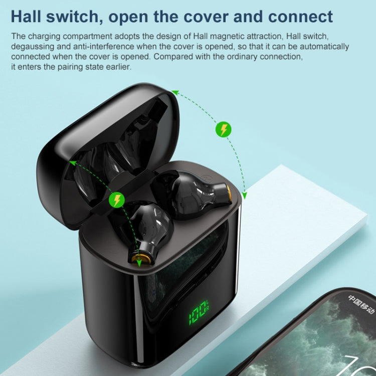 F730 TWS IPX4 Waterproof Digital Display Half in-ear Bluetooth Earphone (Black)