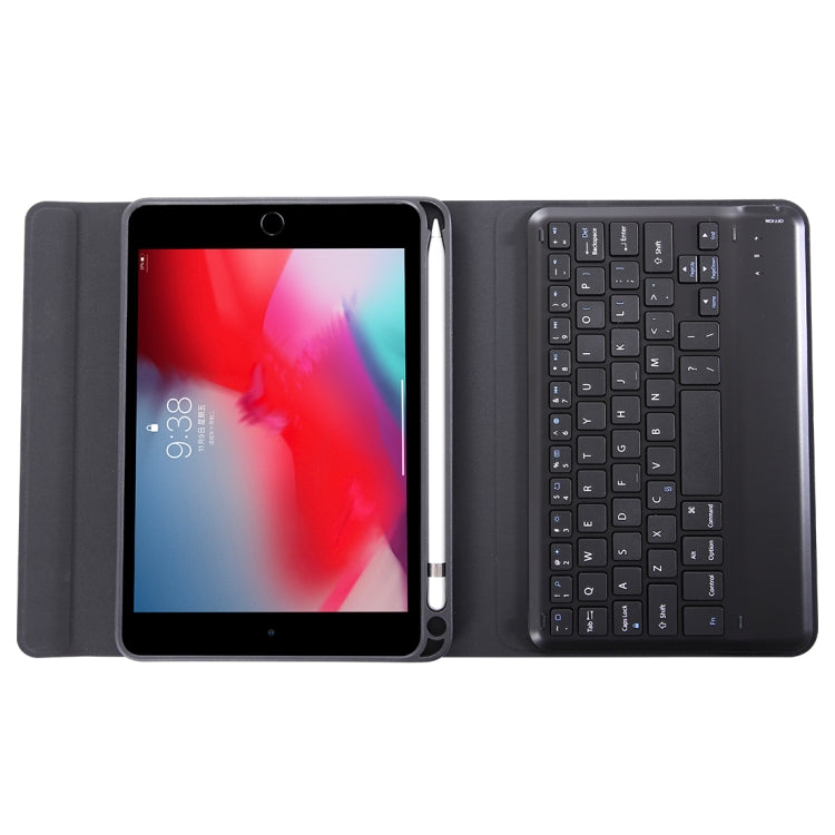 K04B Bluetooth 3.0 Ultra-thin One-piece Bluetooth Keyboard Leather Tablet Case for iPad mini 5, with Pen Slot & Holder