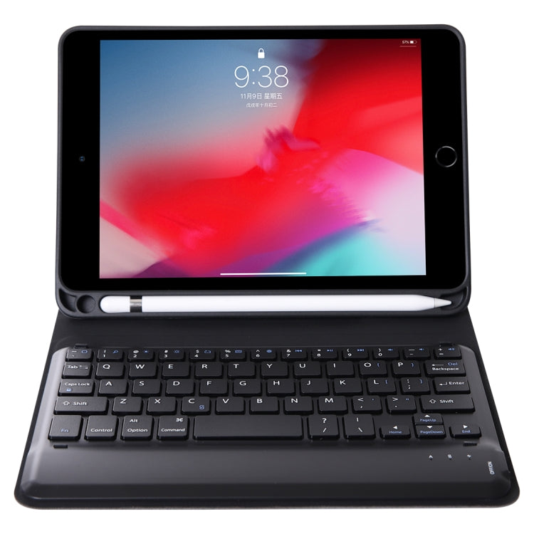 K04B Bluetooth 3.0 Ultra-thin One-piece Bluetooth Keyboard Leather Tablet Case for iPad mini 5, with Pen Slot & Holder